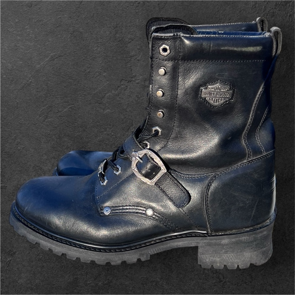 Harley-Davidson Men's Black Leather Boots with Buckle